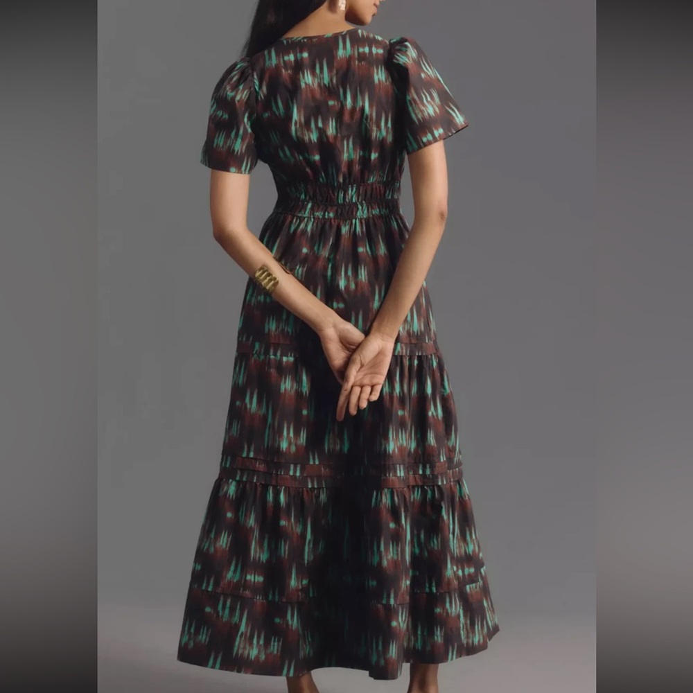 NWT Anthropologie Somerset Flutter Sleeve Maxi Sundress Brown Green Painted‎ - Picture 2 of 3